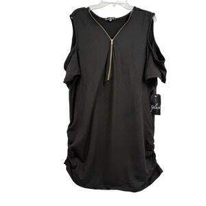 Splash Womens 2X Black Cold Shoulder Zipper Neckline Tunic Y2K Goth Biker Grunge